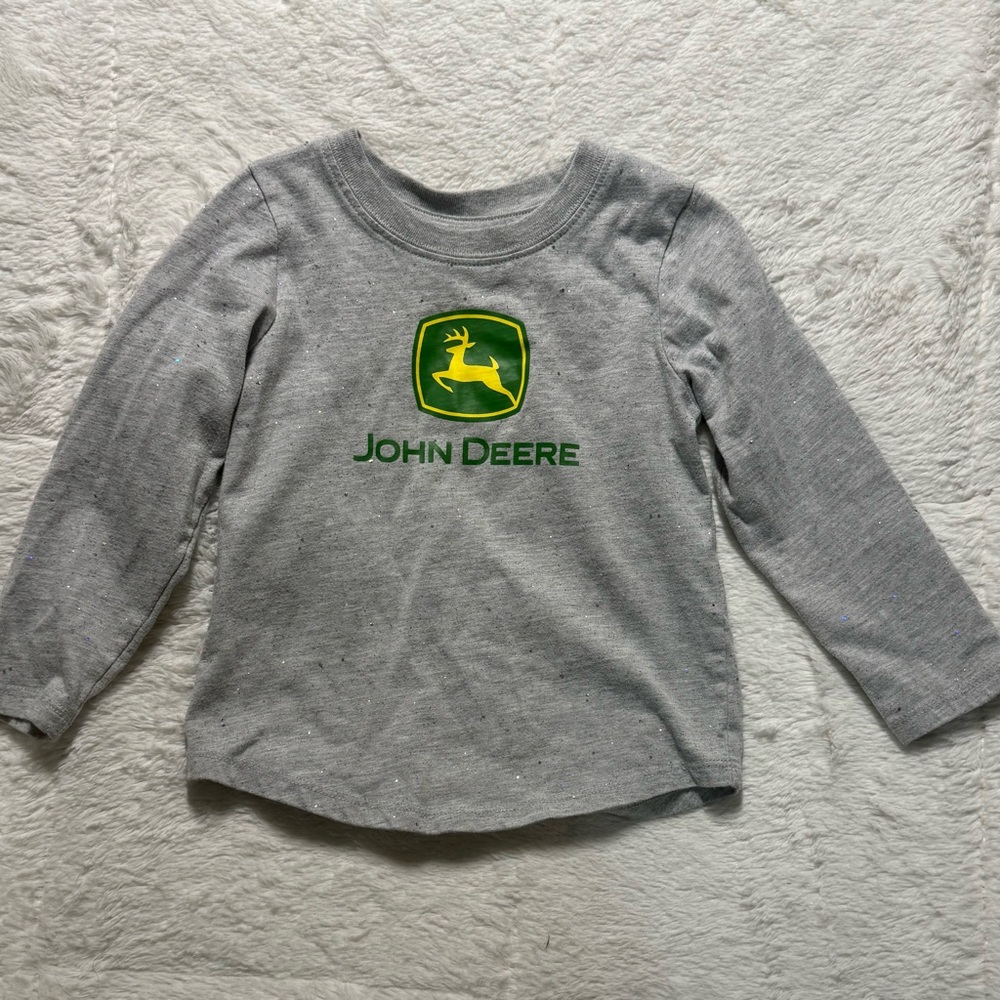 Glittery John Deere Gray Girls Long Sleeve Shirt Sz 2T